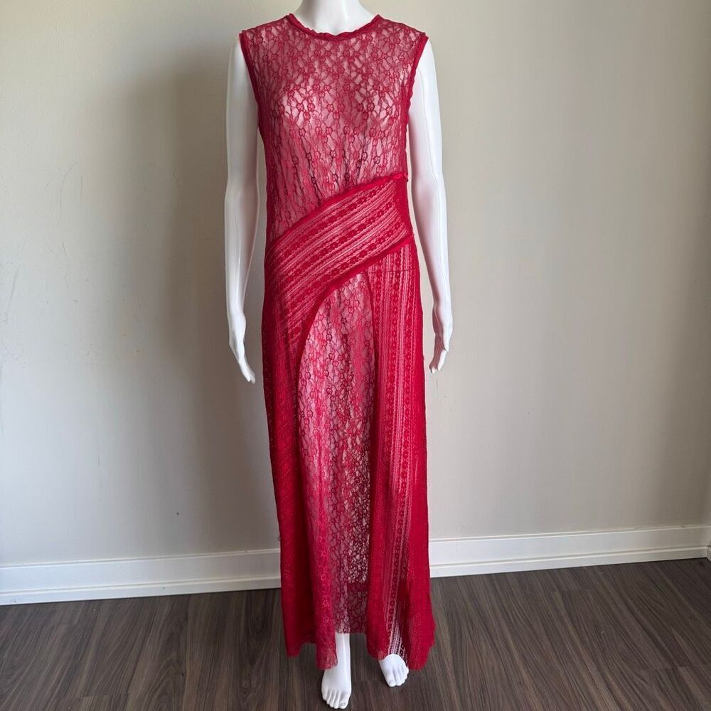 Urban Outfitters Maxine Knit Sheer Lace Maxi Dress Size L Red
